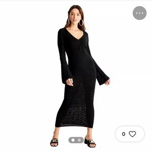 Women's Long Sleeve Open-Work Stitch Midi Dress - Future Collective